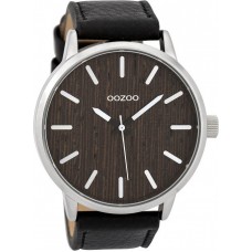  OOZOO Timepieces Nut Wood Dial Black Leather Strap